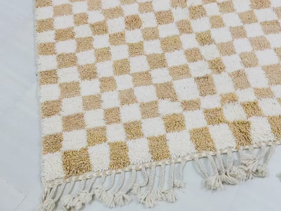 checkered rug, wool rug, moroccan rug, berber rug, area rug, boho rug, beni ourain, beige rug, ivory rug, plush rug, handmade rug, custom rug, bedroom rug