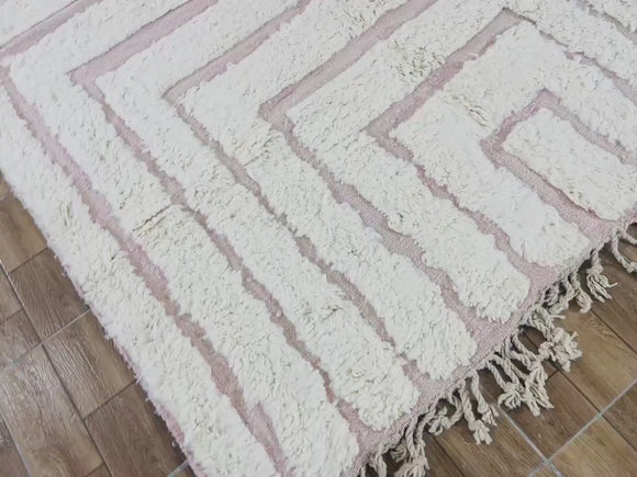 moroccan rug, berber rug, wool rug, beni ourain, handmade rug, area rug, boho decor, neutral rug, pink rug, geometric rug, plush rug, custom rug, moroccan decor